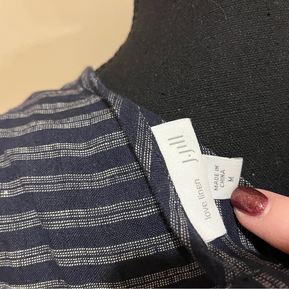 J Jill Love Linen Navy Blue Stripe 100% Linen Midi Dress m, Size Medium - Picture 4 of 7